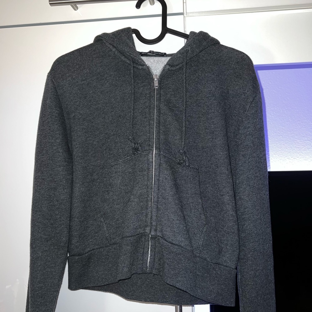 Grey Brandy Melville Cropped Zip Up Jacket